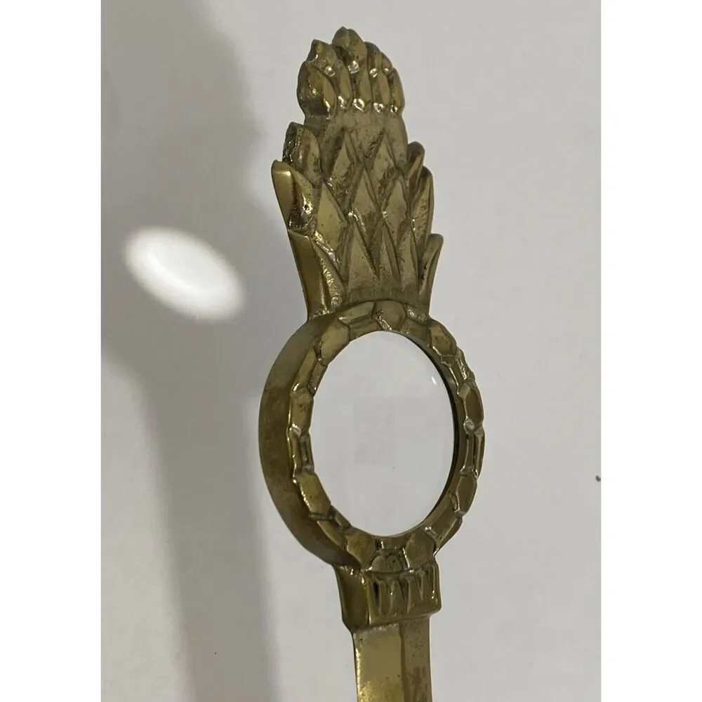 Vintage Brass Midcentury Pineapple Letter‎ Opener With Magnifying Glass 10.5”